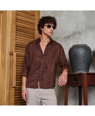 Men's Russet Brown Aztec-Imprint Shirt