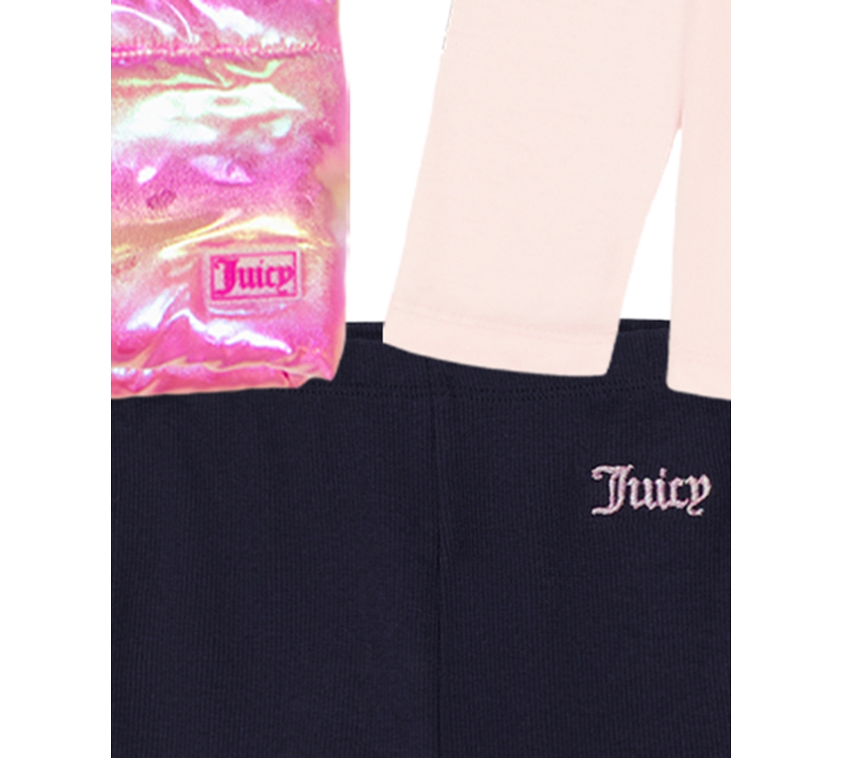 Juicy Couture Girls Toddler 2T-4T 3-Piece Long-Sleeve T-Shirt, Vest and Leggings Set