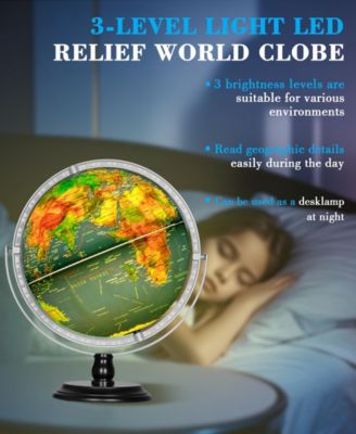 13-Inch Raised Relief Light-Up Globe with AR App – Interactive LED Educational World Globe for Kids