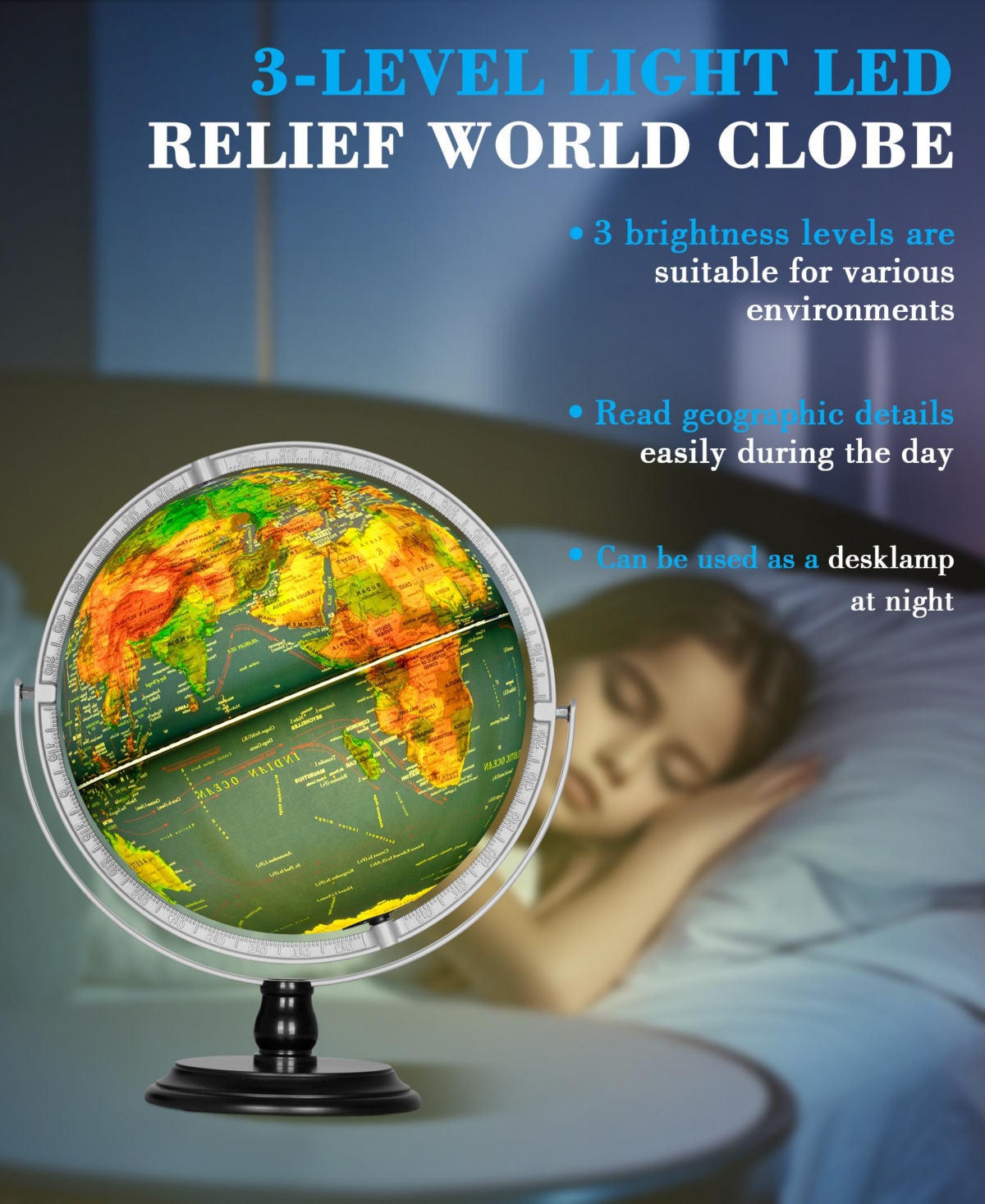 Sugift 13-Inch Raised Relief Light-Up Globe with Ar App – Interactive Led Educational World Globe for Kids