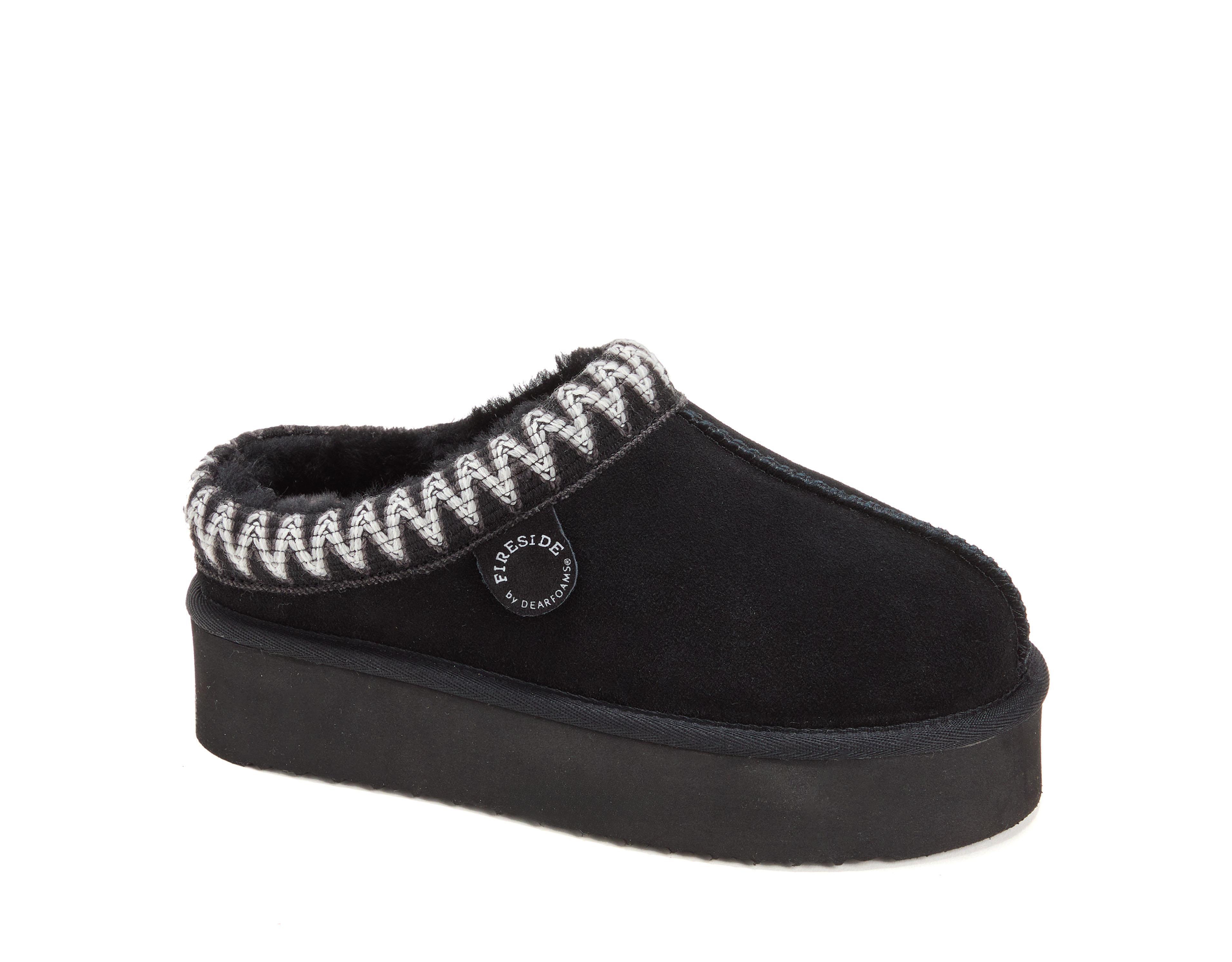 Dearfoams Fireside by Women's Queenstown Genuine Shearling Clog With Embroidery