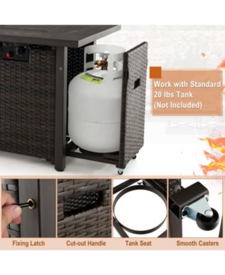 52 Inches Outdoor Wicker Gas Fire Pit Propane Fire Table with Cover