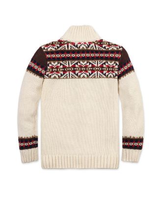 Boys Organic Long Sleeve Full Zip Mock Neck Intarsia Sweater