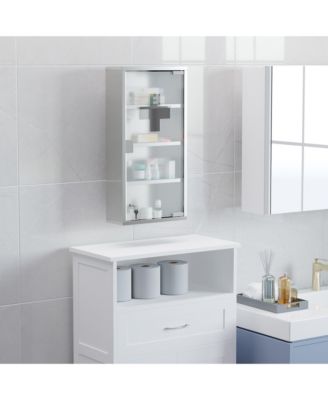 Wall Mounted Medicine Cabinet Locking Storage Cabinet with 4 Tier Shelves Stainless Steel Frame Glass Door