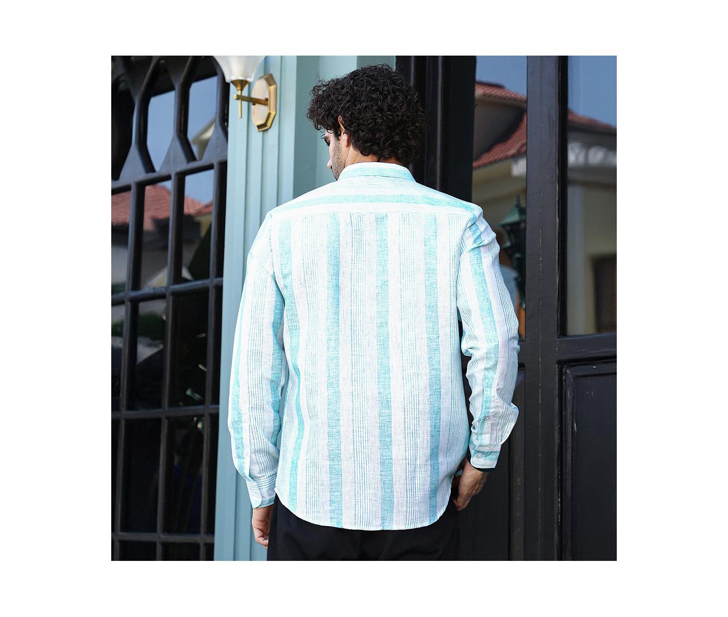 Мужская рубашка Cahoot Campus Sutra Sky Blue Pincandy-Striped Regular, цвет: Синий — фото 4