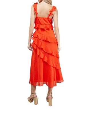 Women's Dobby Ruffle V-Neck Tiered Midi Dress