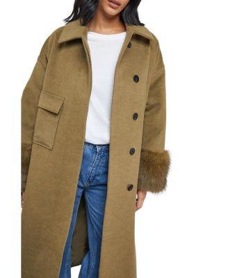 Women's Patch Pocket Faux Fur Cuff Maxi Coat