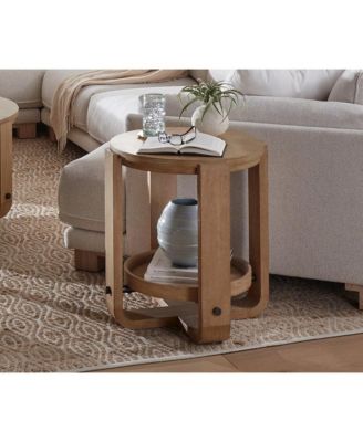 Parker House 22" Round End Table with Shelf, Oak Veneer & Metal Frame – Escape Collection
