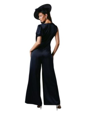 Women's Tie Side Satin Drape Wide Leg Jumpsuit