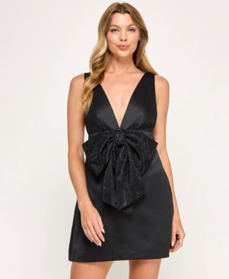 SENI & CADE - Juniors' Sleeveless V-Neck Beaded Bow Front Dress