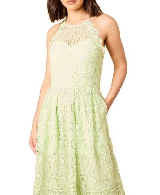 Women's Lace Detail Halterneck Midi Dress