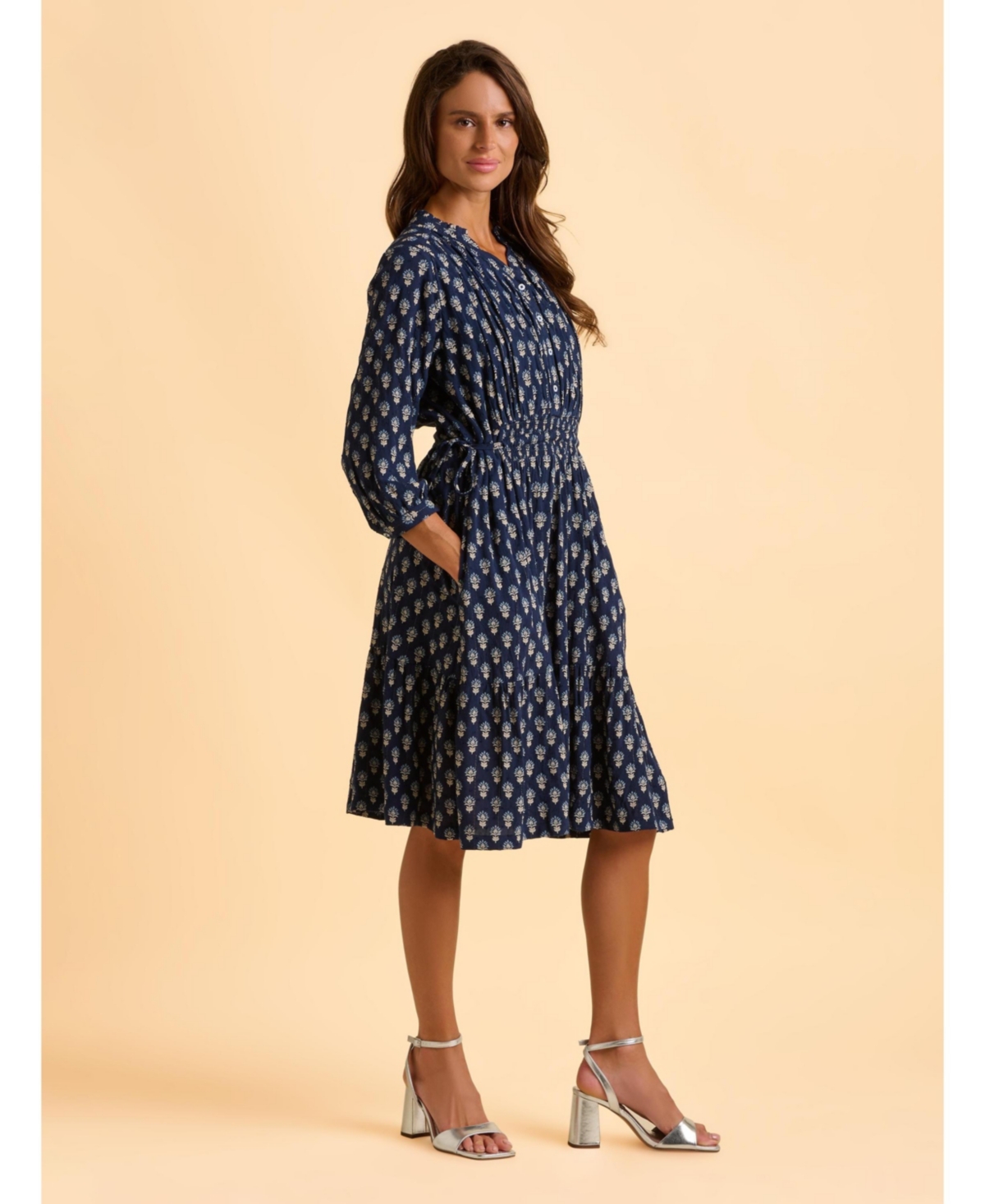 Brakeburn Women's Alpine 3/4 Sleeve Drawstring Waist Dress