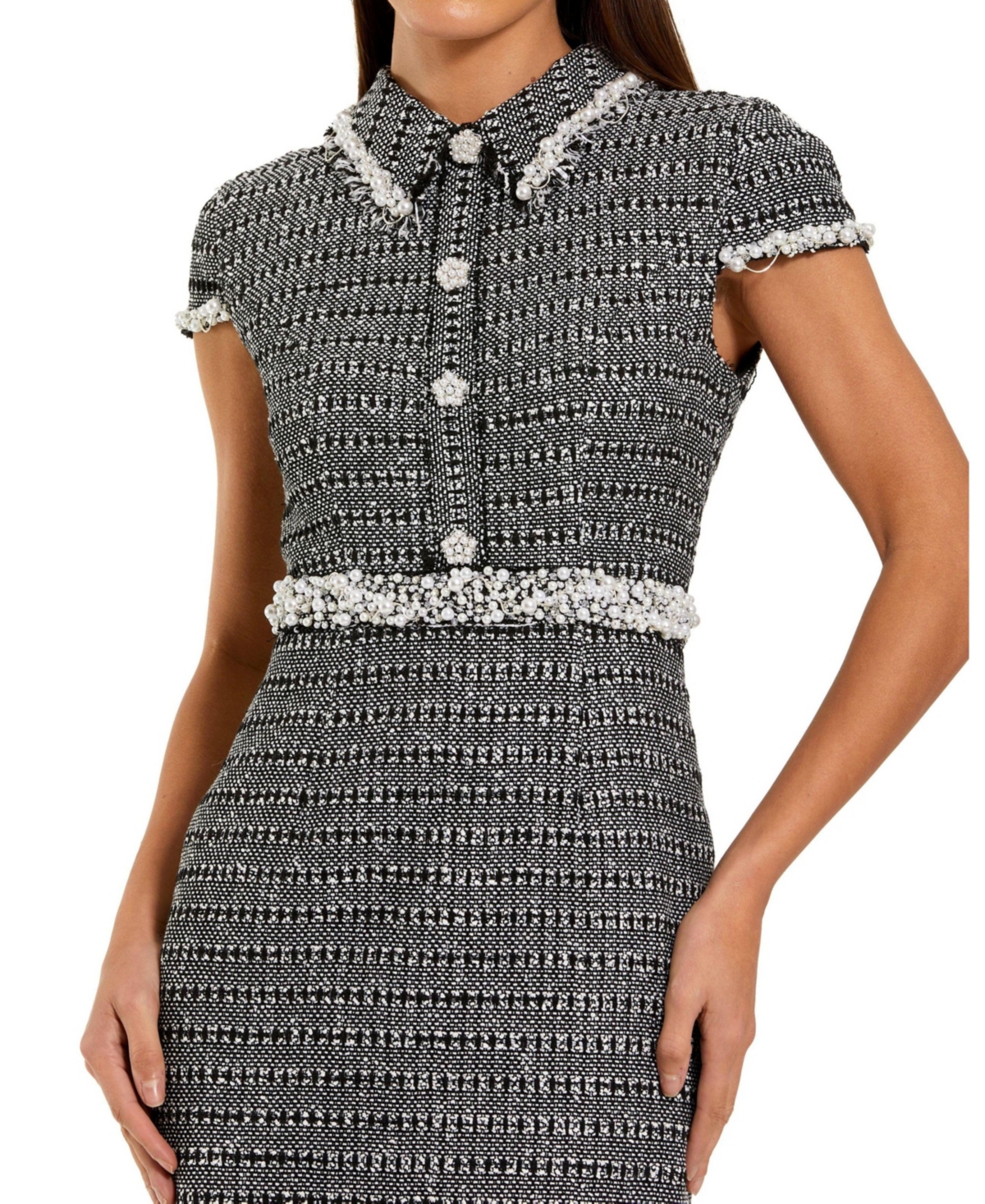 Mac Duggal Women's Cap Sleeve Boucle Midi Dress