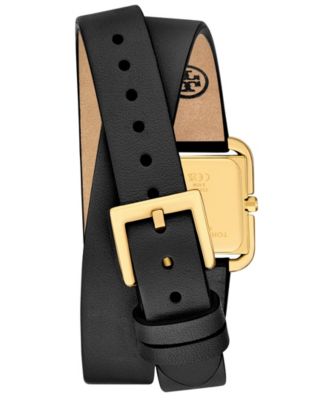 Women's The Kira Square Small Three Hand Black Leather, 19mm