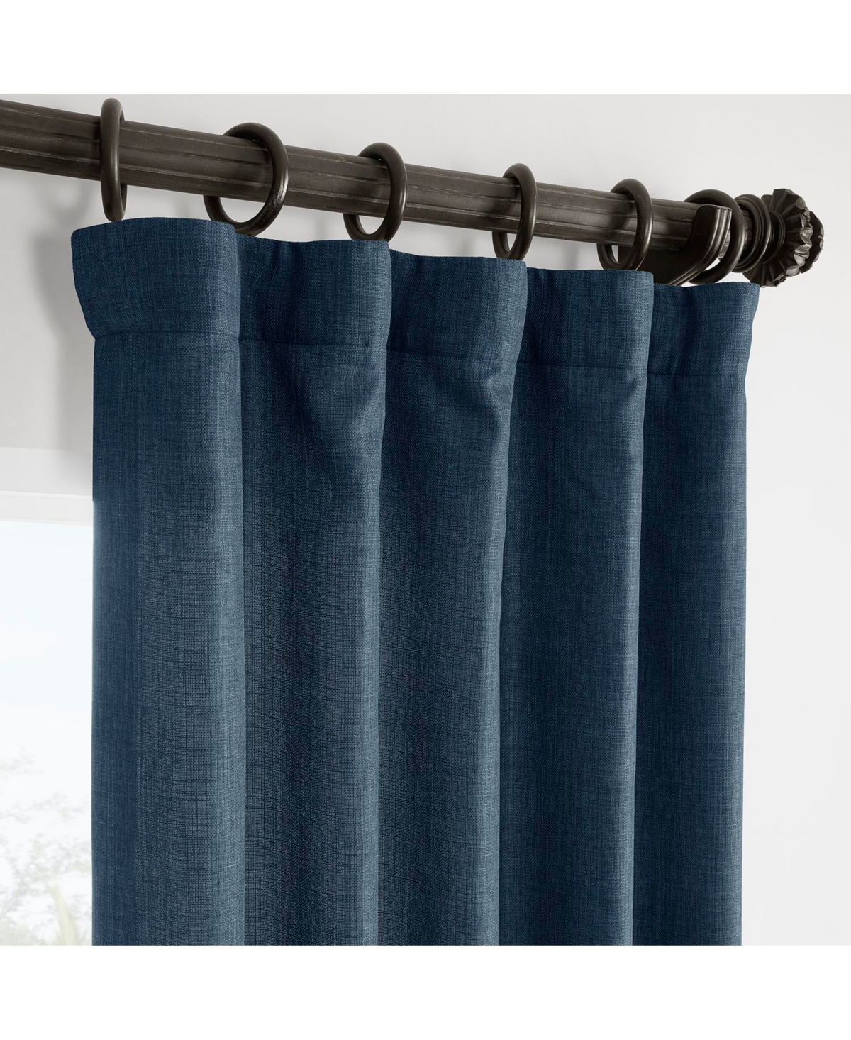 Half Price Drapes Sergeants Blue Italian Faux Linen Room Darkening Curtain