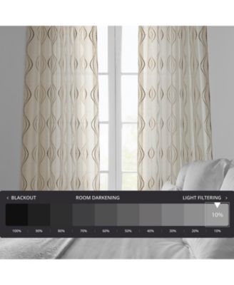 Embroidered Striped Patterned Faux Linen Sheer Curtain