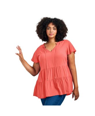 Women's Plus Size Lani Flutter Sleeve Tiered Top