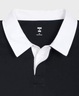 Men's Cotton Contrast-Collar Relaxed Rugby Polo Shirt, Macy's Exclusive