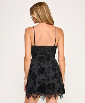 Juniors' Flocked Sleeveless Bustier Mini Dress