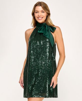 Juniors' High Neck Trapeze Mini Dress