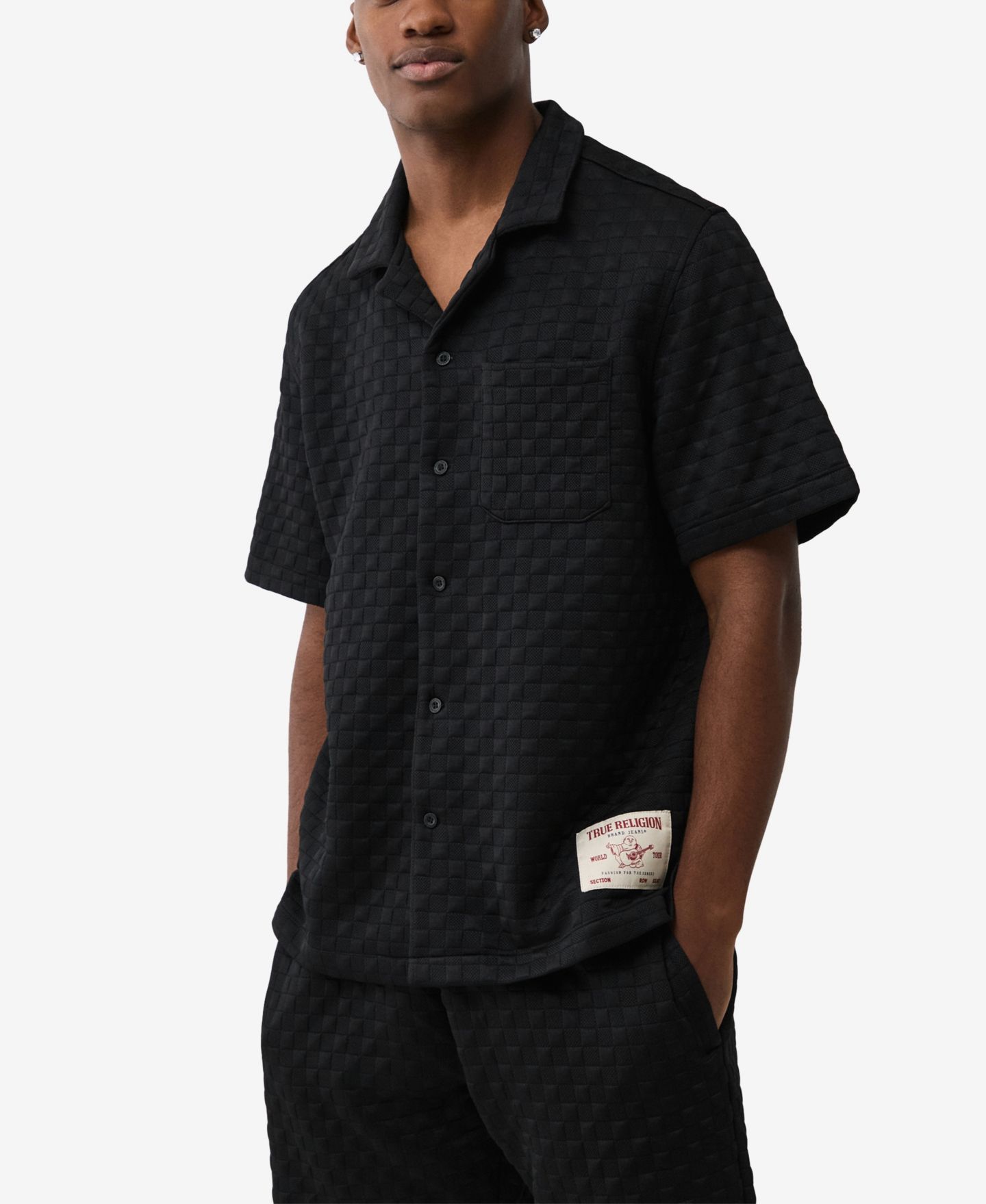 Мужская рубашка True Religion Checkered Camp Collar, цвет: Угольно-чёрный — фото 2