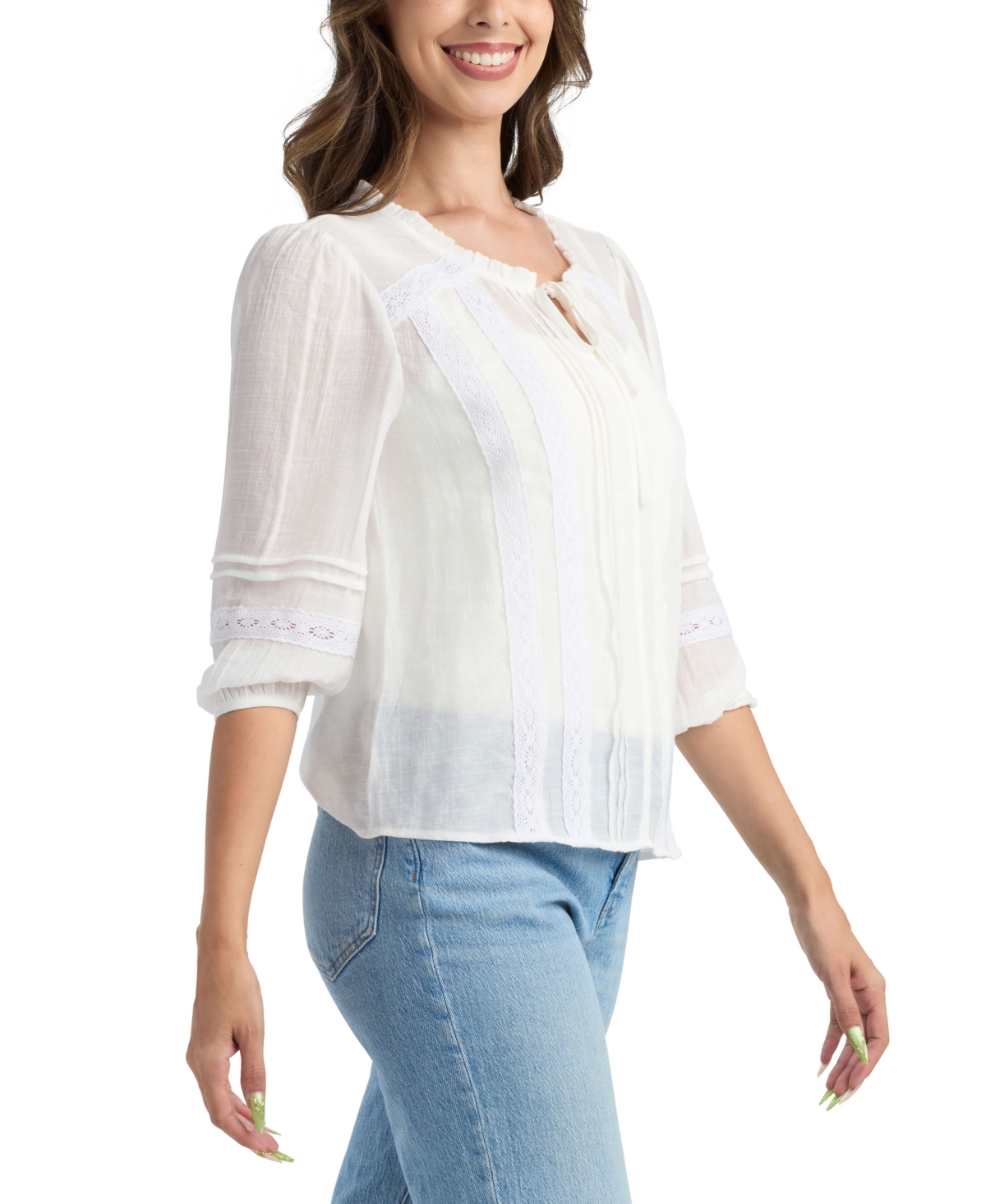 Bcx Juniors' Puff-Sleeve Tie Neck Top
