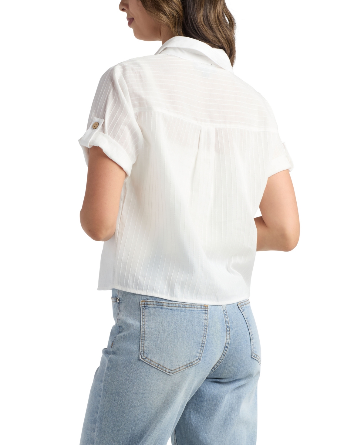 Bcx Juniors' Short-sleeve Button-up Shirt In White