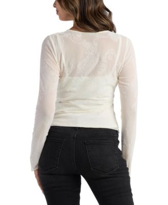 Juniors' Flocked Long-Sleeve Top