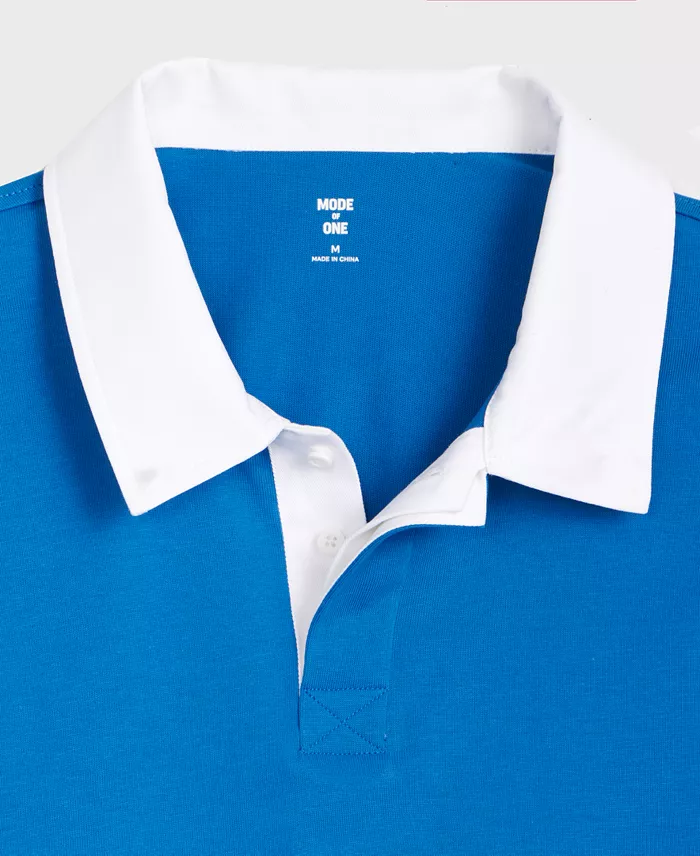 Men's Cotton Contrast-Collar Relaxed Rugby Polo Shirt - thumbnail 4