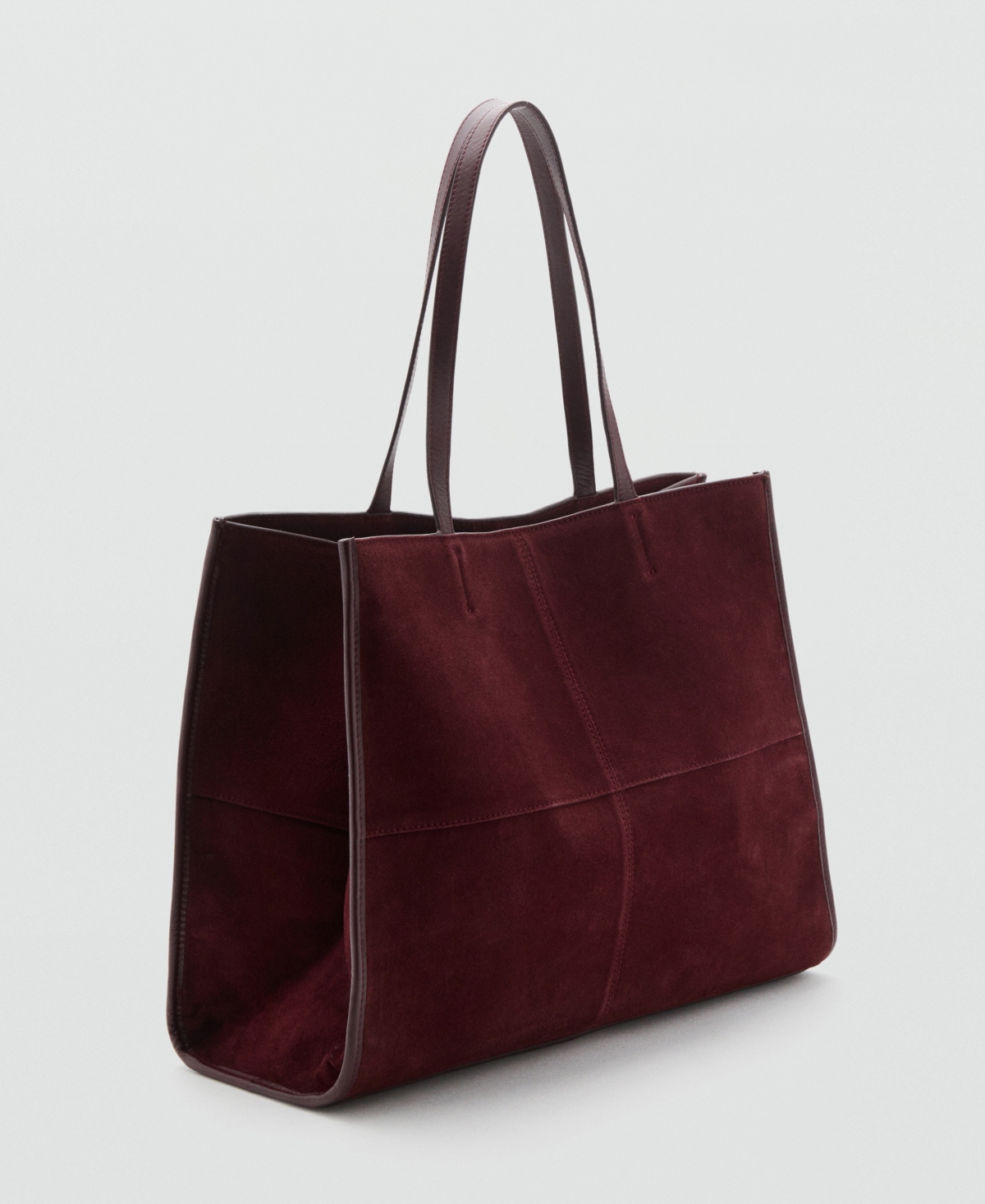 Mango Women's Suede Leather Shopper Bag In Burgundy