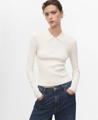 Women's Polo-Neck Ribbed Sweater