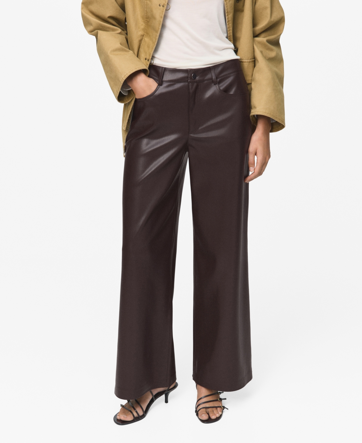 Mango Women's Leather-Effect Straight Pants