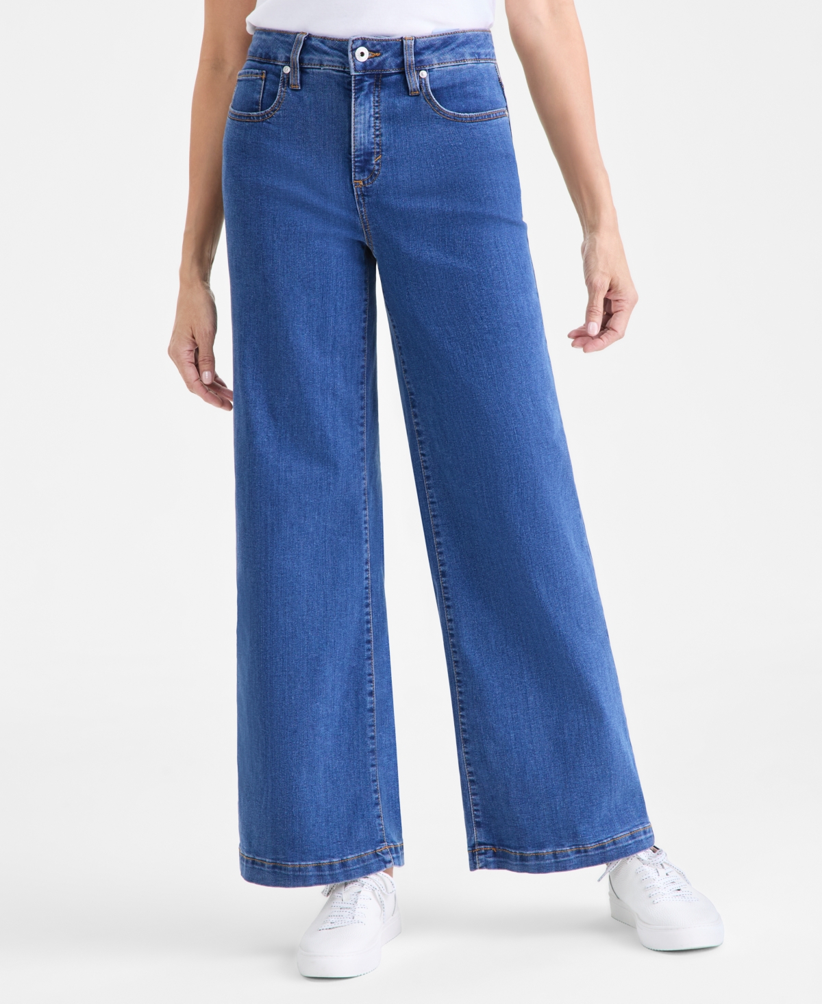 Style & Co Petite Five Pocket High-Rise Wide Leg Jeans, Macy's Exclusive