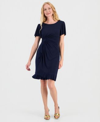 Women's Side-Gathered Flutter-Sleeve Dress