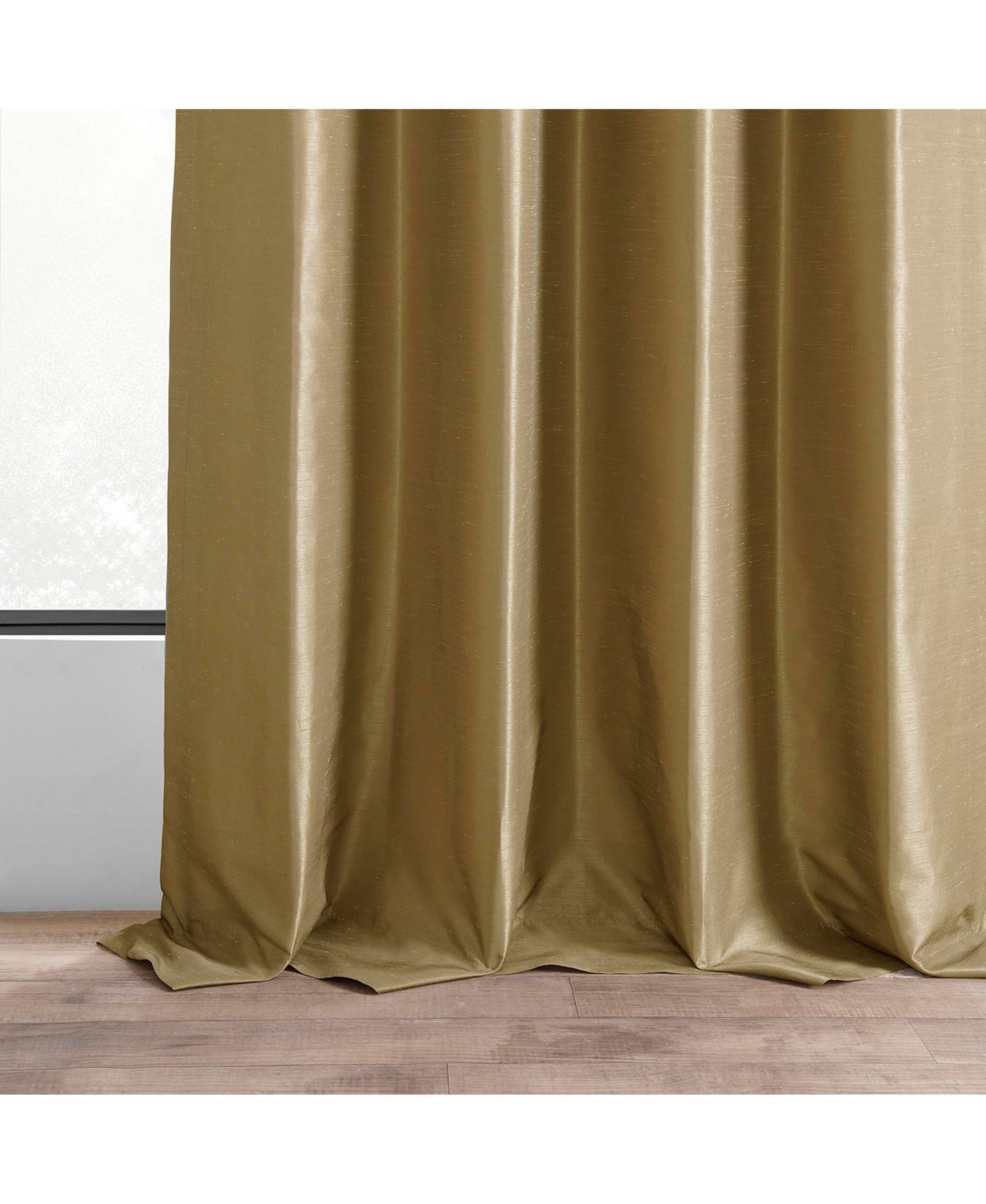 Half Price Drapes Flax Gold Ruched Vintage Textured Faux Dupioni Silk Curtain