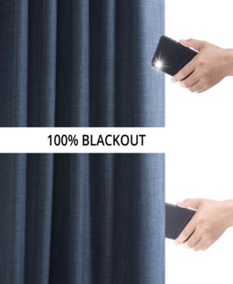 Dark Blue Performance Linen Hotel Blackout Curtain