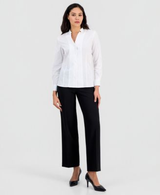 Women's Notch-Collar Poplin Shirt, Regular & Petite