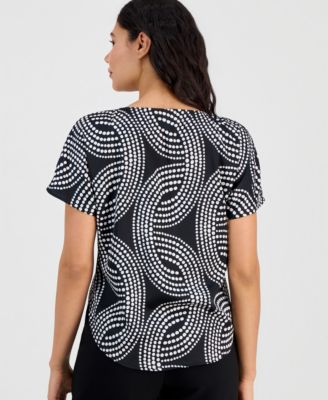 Women's Printed Bateau-Neck Short-Sleeve Top