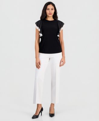 Women's Layered Flutter-Sleeve Round-Neck Top