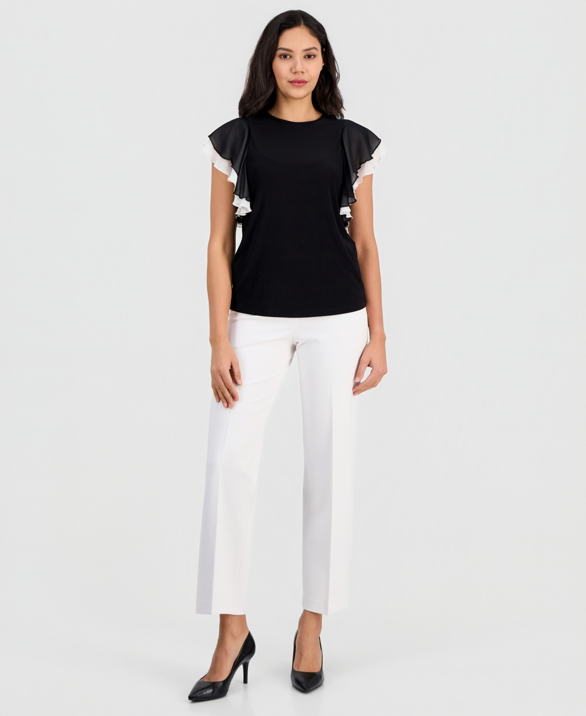 Anne Klein Women's Layered Flutter-Sleeve Round-Neck Top