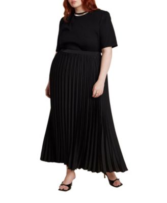 Women's Plus Size Pleated Maxi Satin Skirt