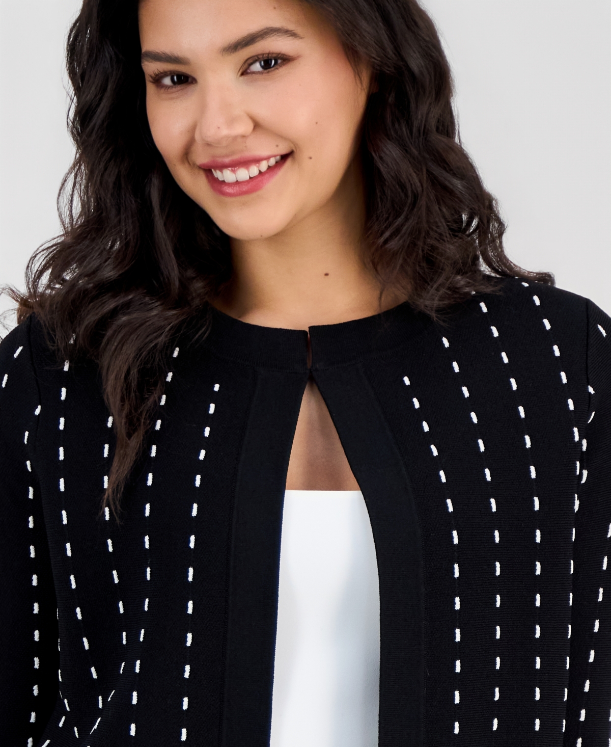 Anne Klein Women's Pinstripe Open-Front 3/4-Sleeve Cardigan