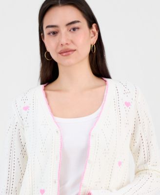 Juniors' Pointelle Embroidered Cardigan