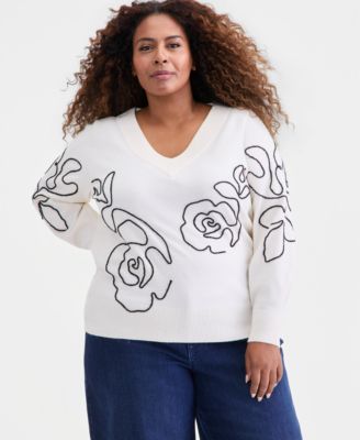 Plus Size Embroidered Soutache Sweater