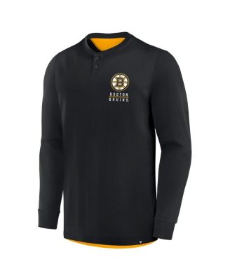 Men's Black Boston Bruins Adrenaline Push Long Sleeve Henley Shirt