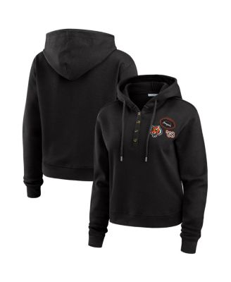 WEAR by Erin Andrews - Women's Black Cincinnati Bengals Waffle Hoodie Pullover Top