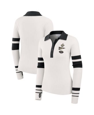 WEAR by Erin Andrews - Women's White New Orleans Saints Ribbed Henley Polo Shirt