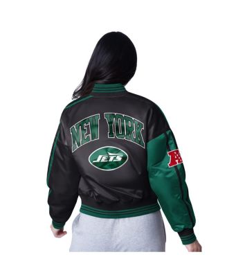 Women's Black/Green New York Jets Cropped Full-Snap Jacket