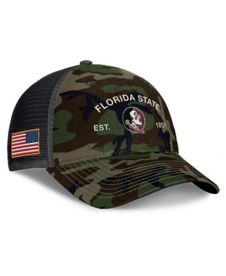Men's Camo Florida State Seminoles 2025 Military Appreciation Rise Adjustable Trucker Hat