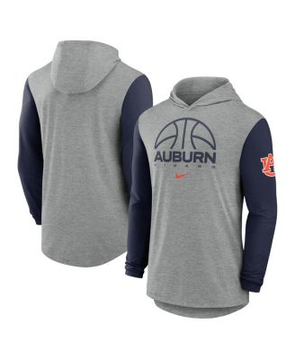 Nike - Men's Gray/Navy Auburn Tigers Basketball Color-Block Tri-Blend Dri-FIT Long Sleeve Hoodie T-Shirt